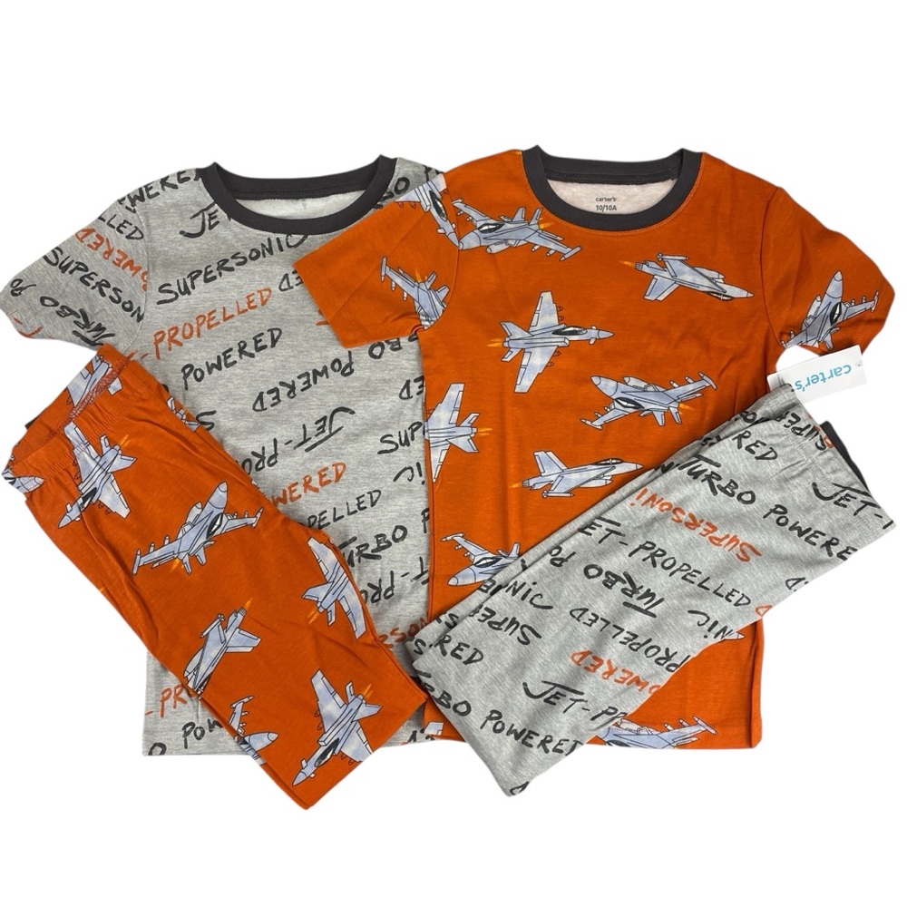 Carter's Boys 4 Piece Short Sleeve + Pants Jet Pajama Set Size 10 NEW